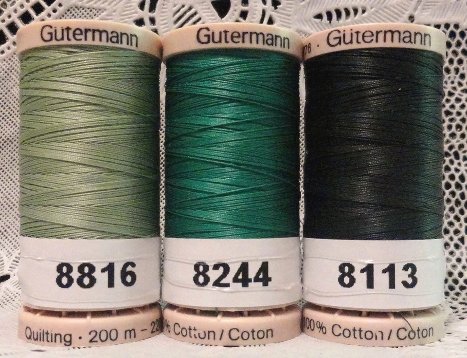 3 NEW Green GUTERMANN 100% cotton hand thread for Quilting 220 yard Spools - Image 1 of 1