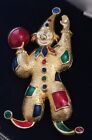 Over Sized Gold Tone / Plated Foiled Enamel & Rhinestones Clown Statement Brooch
