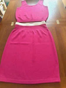 St John Marie Grey Medium Pink Tank & Pink with White Trim Skirt 2 Piece Set - Picture 1 of 11