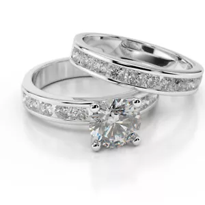 2 1/2 CT Round Diamond Engagement Ring Set G/VS2 14K White Gold Wedding Band - Picture 1 of 6