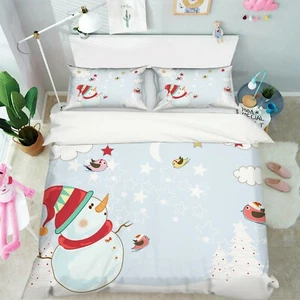 3D Xmas White Snowman Bird O748 Christmas Bed Pillowcases Quilt Cover Duvet Amy - Imagen 1 de 6