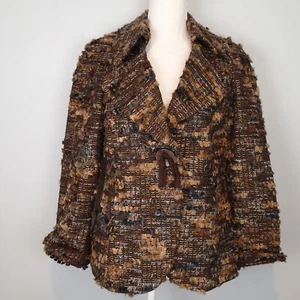 Ellen Tracy Jacket Classic Wool Cotton BlRetro Glam Blazer metallic brown fringe - Picture 1 of 18