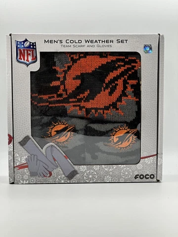 NFL Miami Dolphins Black Camo Knit Men's Glove & Scarf Set Cover