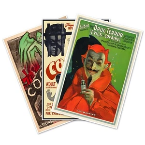 Set of 3 Dangers of Cocaine Vintage Drug Art Poster Prints circa 1930's - Picture 1 of 10