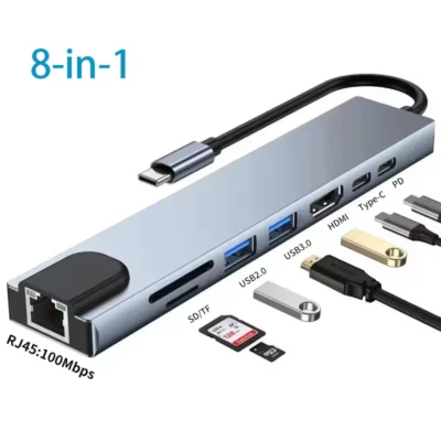 USB-C Hub 8-IN-1 Adapter 4K HDMI USB 3.0 LAN RJ45 Ethernet Micro SD Kartenleser - Bild 1 von 4