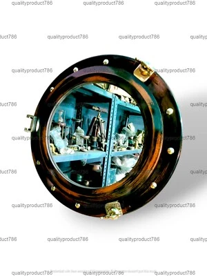 Linda decoração de parede náutica de vidro redondo espelhado de madeira feito à mão - Imagem 1 de 4