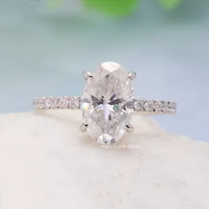 3 CT Elongated Oval Cut Moissanite Hidden Halo Engagement Ring in 14K White Gold - Picture 1 of 6
