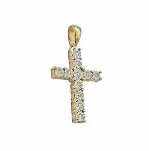 REAL Diamond cross charm pendant 10k yellow gold 1/6CT Diamond 10kt Men women - Picture 1 of 7