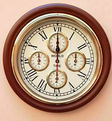 Vintage Style Antique Wooden Clock, (Brown) 16'' inch, World Wall Hanging Clock Cover