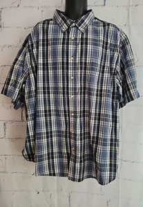 George Big & Tall Short Sleeve Blue Plaid Poplin Shirt Size 3XL (54-56) Collar - Picture 1 of 13