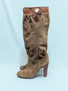 Michael Kors MK Honey Harness Slouch Brown Suede Leather Knee High Boots 5.5 M - Picture 1 of 11