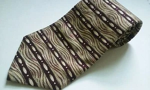 NWOT Stanley Blacker Neck Tie Dark Red Beige Green Striped Art Deco 100% Silk - Picture 1 of 5