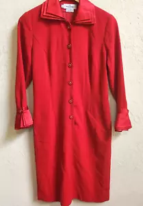 Abito vintage Valentino Miss V taglia 6 lana rossa tripla seta polsini con bottone DANNI - Foto 1 di 24