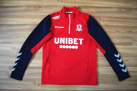 FC MIDDLESBROUGH ENGLAND HOME FOOTBALL TRACK TOP JACKET 1/4 ZIP HUMMEL SZ SMALL Cover