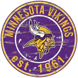 Wall Art NFL Minnesota Vikings Round Distressed Sign Sports 24 in Multi-Colored - Picture 1 of 12