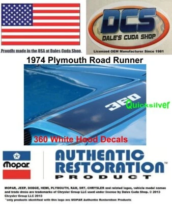 1974 Plymouth road runner 360 белый капот выпуклость наклейки новый MoPar - Изображение 1 из 2
