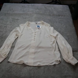 Maglione donna Express piccolo avorio scollo a V maglione manica lunga blusa camicia - Foto 1 di 11