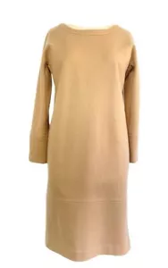 Max Mara Womens Knit Long Sleeve Dress Size 44 Tan 100% Virgin Wool - Picture 1 of 10