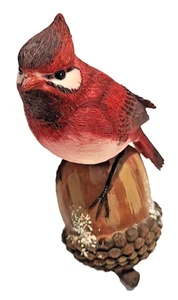 Red Cardinal Bird on a Snow Dusted Brown Acorn Nut Resin 6” Shelf Sitter - Picture 1 of 10