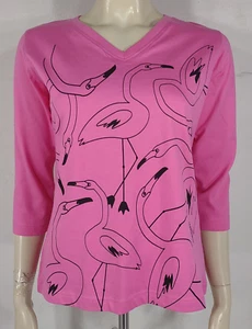 NWOT Marushka pink flamingo pring 100% cotton blouse shirt ladies Small - Picture 1 of 8