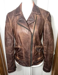 Kut from the Kloth Faux Leather Moto Jacket Vegan Leather Cropped Brown Size XS - Picture 1 of 3