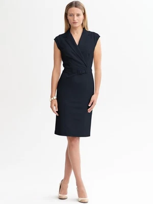 NUEVO CON ETIQUETAS Banana Republic Mujeres Azul Elegante Traje Vestido de Lana con Cinturón $150 Elegante 4 Foto 1 de 4