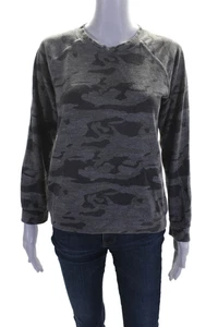 Monrow Womens Gray Cotton Blend Camouflaged Crew Neck Pullover Sweatshirt Size S - Picture 1 of 6