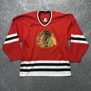 Vintage Chicago Blackhawks Jersey Men’s L Red CCM Maska NHL Blank Made In USA - Picture 1 of 9