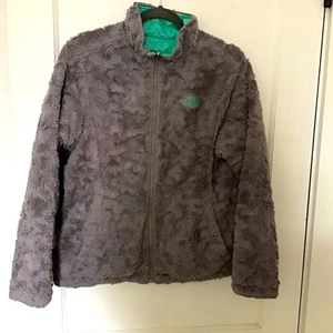 North Face Reversible Gray faux fur and green jacket  14 - Picture 1 of 12