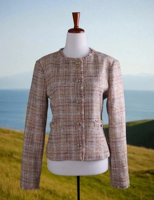 ANN TAYLOR LOFT NWT $130 Metallic Plaid Fringe Tweed Jacket Top Size Small - Image 1 of 4