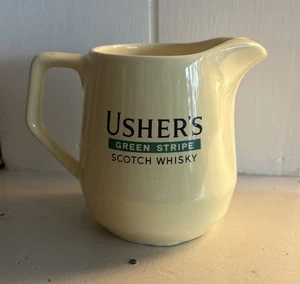 Vintage Usher's Green Stripe Scotch Whiskey Pitcher Creamer Ceramic Barware - Picture 1 of 8