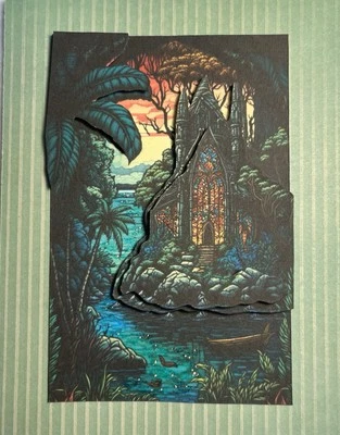 Tarjeta de felicitación hecha a mano arte vitral 3D diseño isla chatarra por Kim Foto 1 de 2