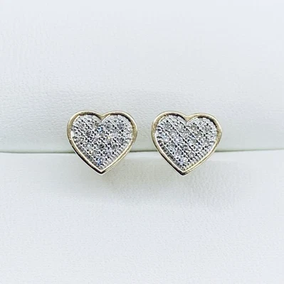 0.10 Ct 10k Yellow Gold Diamond Heart Cluster Pave Stud Earrings  - Image 1 of 4