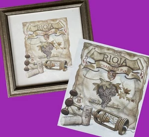 RIOJA Spain Red WINE Label ART PRINT Richard A Henson FRAMED Watercolor 15"x15" - Picture 1 of 5