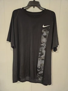 Nike Shirt Mens XXL Short Sleeve Dri Fit Stretch Pullover Camo Stripe Black - Picture 1 of 5