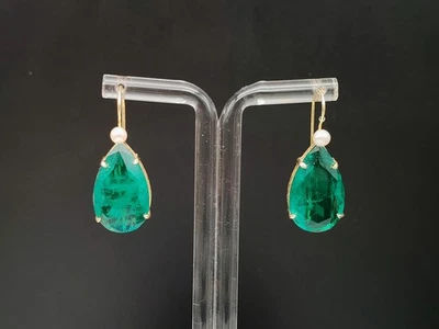 Orecchini donna goccia quarzo verde smeraldo arg. 925 plac. oro fatti in Italia - Immagine 1 di 4