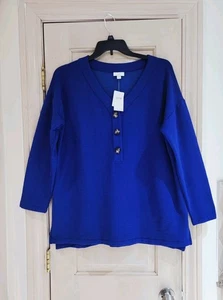 Neu J. Jill Damen Saphir Fleece gefüttert V-Ausschnitt Tunika Länge Pullover Top Gr. L - Bild 1 von 9