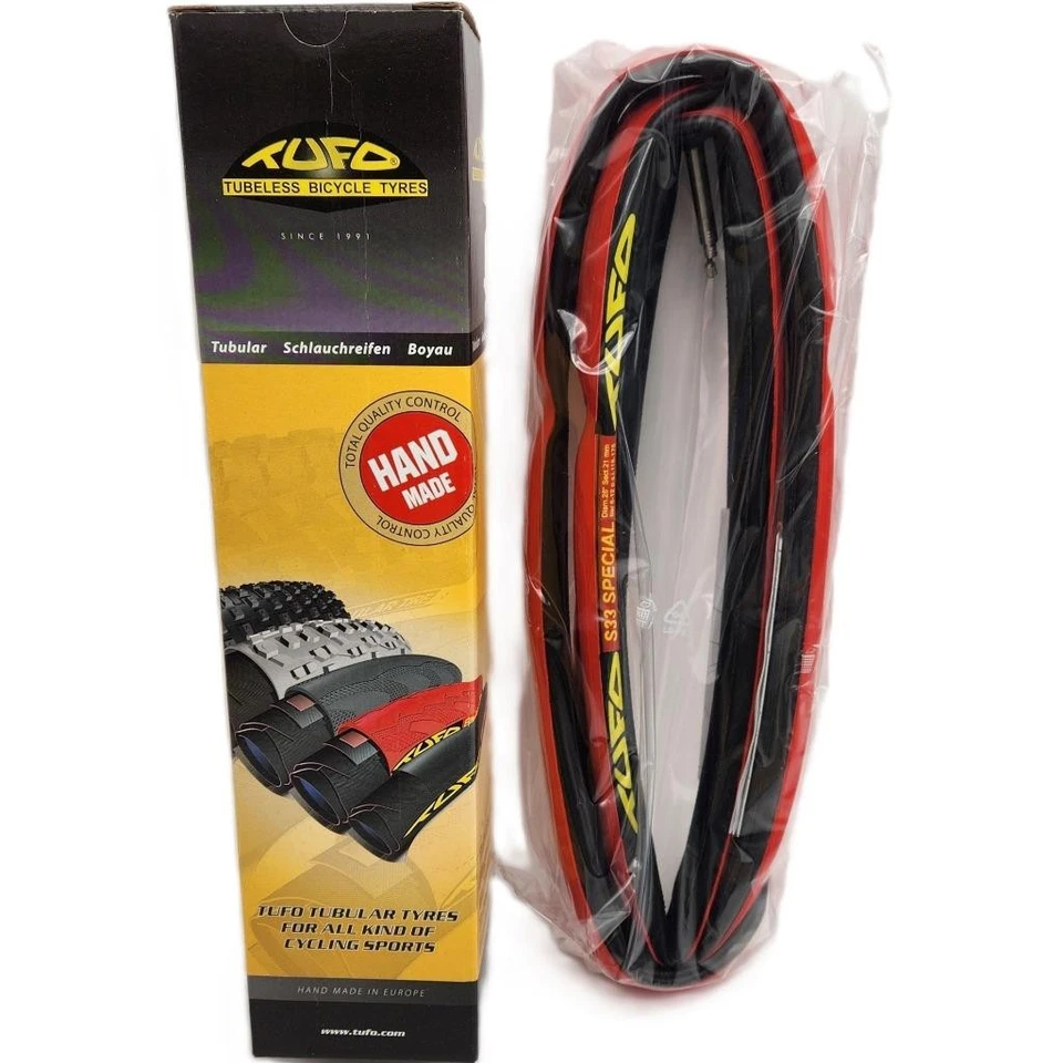 Neumático de bicicleta tubular especial rojo y negro TUFO S33 700x21 Foto 1 de 1
