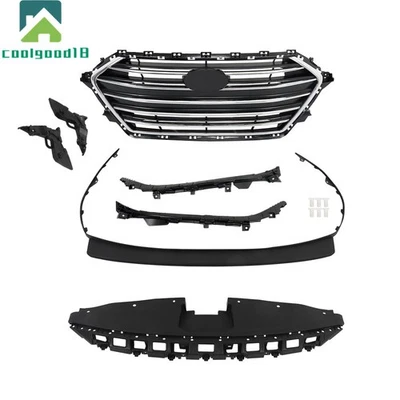 7Pcs New For Hyundai Elantra 2017 2018 Grill+Radiator Cover+Bumper Lid+4 Bracket Foto 1 de 4