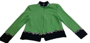 Cardigan ST. JOHN Collection By Marie verde limone taglia 6 zip completo ricamato - Foto 1 di 13
