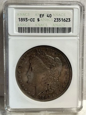 1893 CC Morgan Silver Dollar ANACS $1 XF40 Rare Coin! XF 40 Carson City Low Pop! - Image 1 of 2