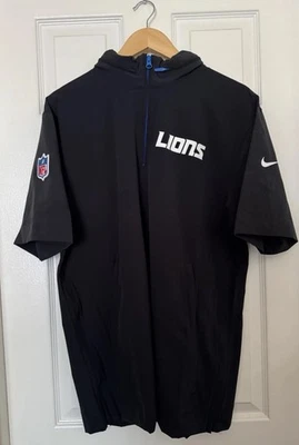 Nike Men’s Small Detroit Lions Woven Coaches PE Black Half-Zip Hoodie Jacket NEW - Image 1 of 4