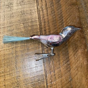 Vintage Mercury Blown Glass Clip-on Bird Spun Glass Tail Christmas Tree Ornament - Picture 1 of 11