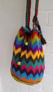 Crochet Ethnic Bag Boho Beach Festival Pixie Rattan woven Vintage Style 70s - Picture 1 of 6