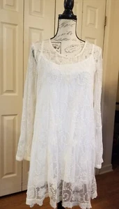 Indigo Soul Dress Large Ivory Floral Lace Bell LSlvs Scoop Neck & Back Lined EUC - Picture 1 of 16