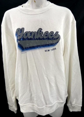 NUEVA NY New York Yankees MLB Suave Como Una Uva Acanalada Blanca LS Camisa Para Mujer M Foto 1 de 4