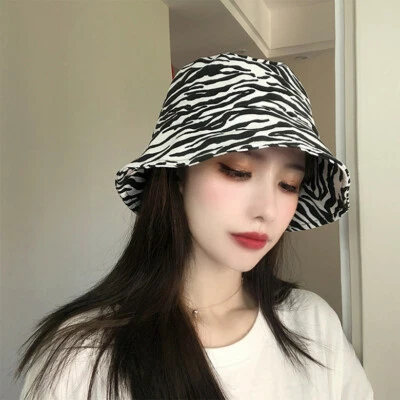 Japón Harajuku Mujeres Sombrero Cubo Cebra Vaca Patrón Prueba de Sol Niñas Pescador Gorra Foto 1 de 4