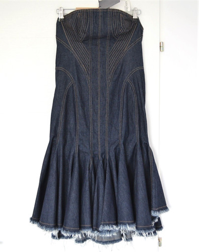 ALEXANDER MCQUEEN NUOVO ALEXANDER MCCHEEEN SS 2004 Abito Goccola Senza Spalline 44 M L Jeans Vintage