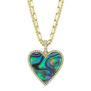 14K Gelbgold Herz Abalone-Muschel Diamant Papier Clip Kugel Kette Natur - Bild 1 von 4