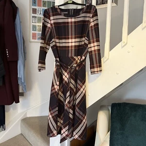 LAURA ASHLEY burgundy striped lined A-line dress. Size 14. - Picture 1 of 9